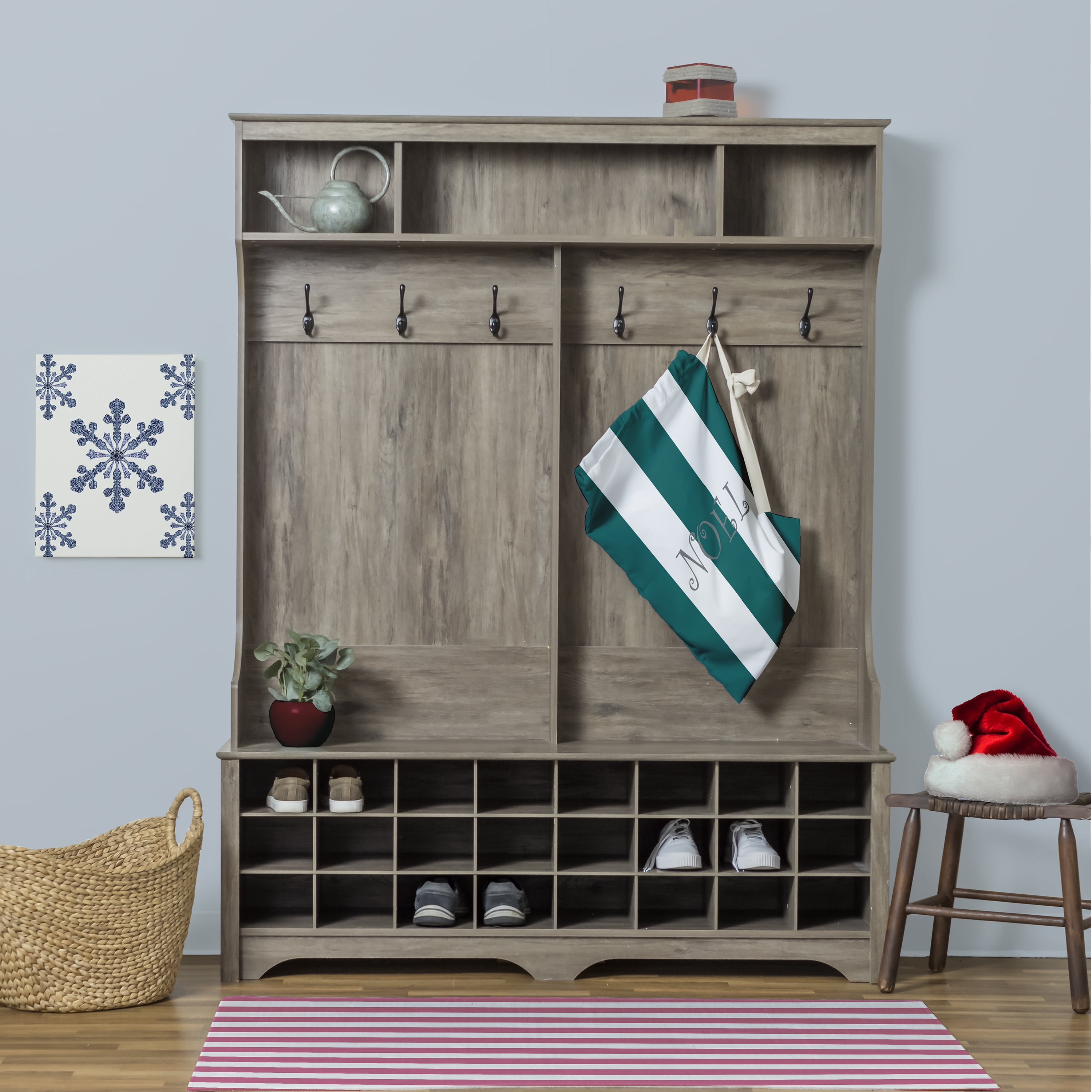 Simply Daisy Noel on a Stripe 28 x 36 in Teal Laundry Bag