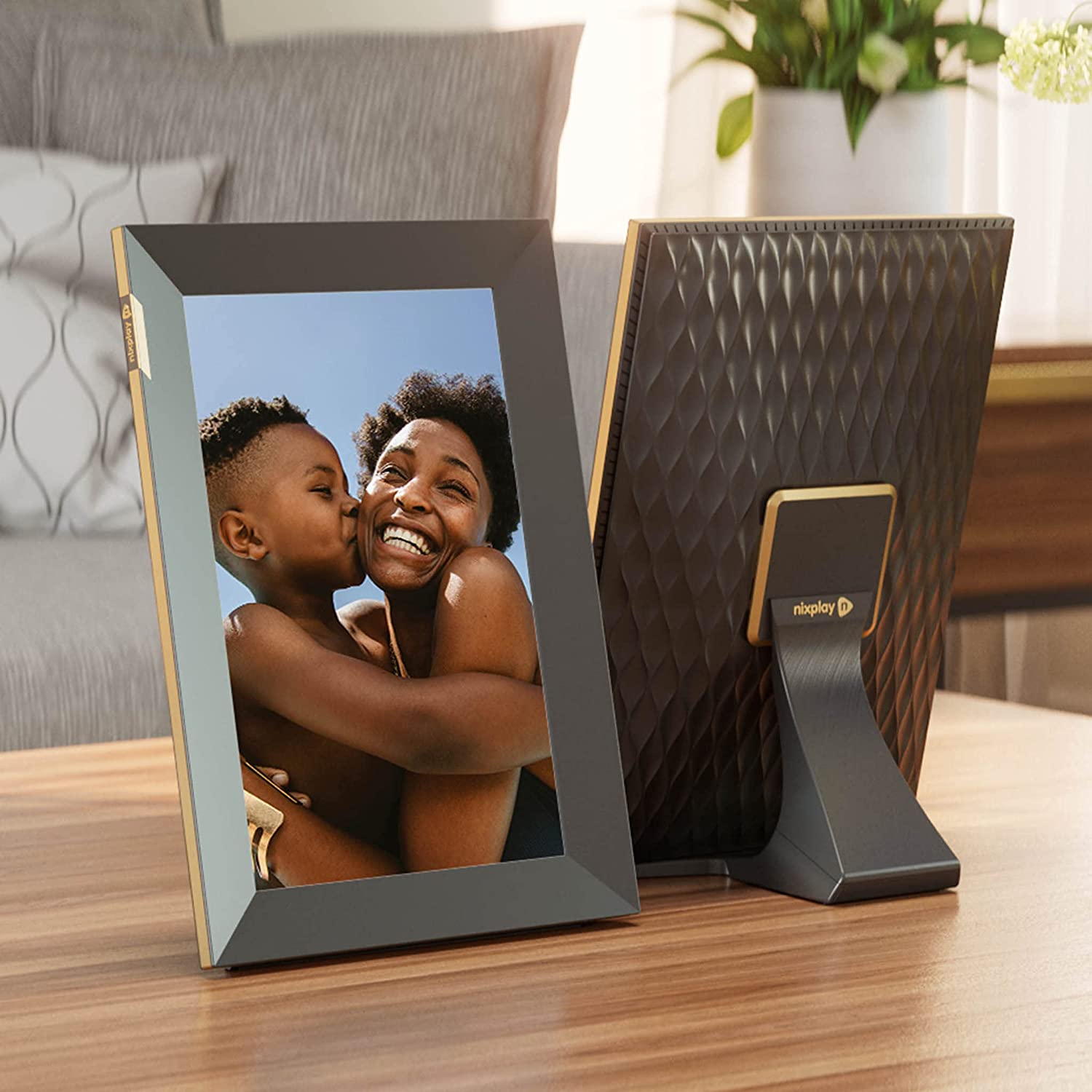 Nixplay 10.1 inch Touch Screen Digital Picture Frame with WiFi (W10K), Black-Gold,  Share Photos and Videos Instantly via Email or App
