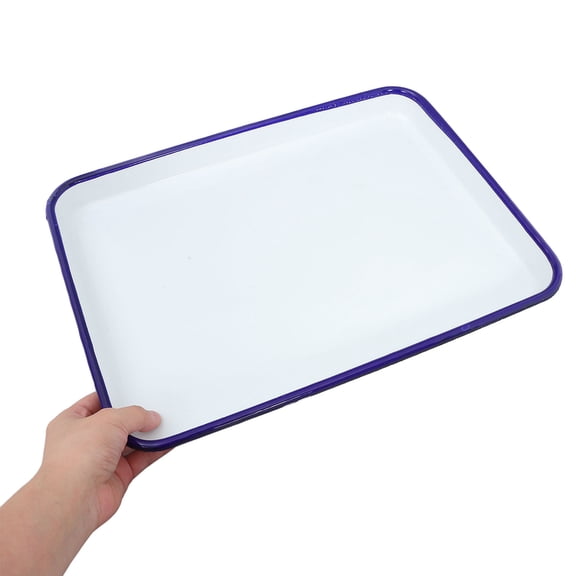 BESTYASH Rectangular White Enamel Tray for Food Serving Bread Dessert and Coffee Table Use
