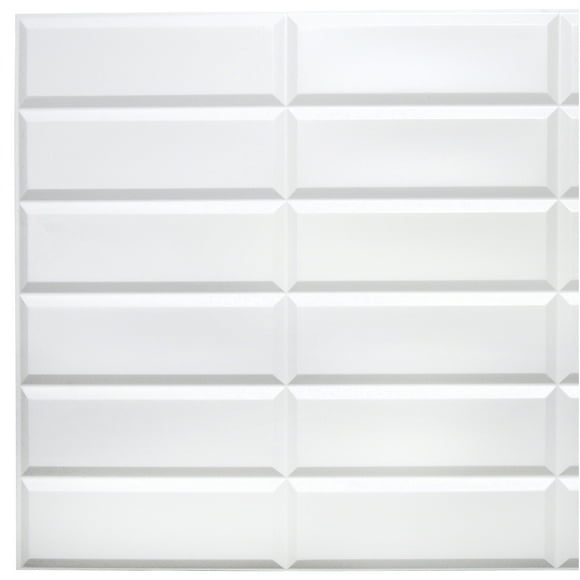 Dundee Deco's Stacked White Faux Tile PVC 3D Wall Panel, 3.1 ft X 1.6 ft, Interior Design Wall Paneling Decor Commercial and Residential Application, 4.9 sq. feet each