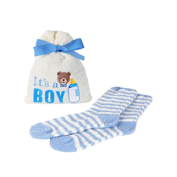 MeMoi It's a Boy Cozy Socks & Gift Bag Set, One Size, Ivory