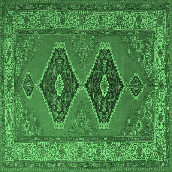 Ahgly Company Indoor Square Persian Emerald Green Traditional Area Rugs, 7' Square