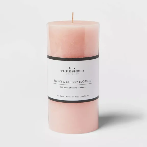 Peony & Cherry Blossom Cozy Pillar Candle Pink