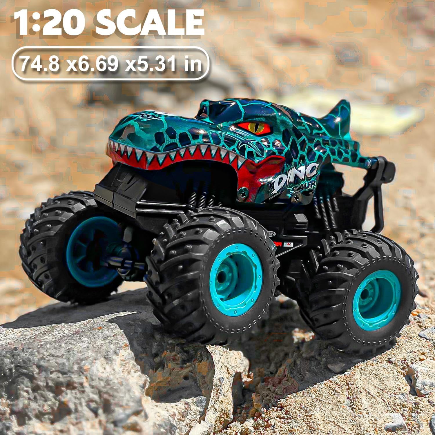 VKFVKF RC Monster Truck Toys, Remote Control Cars for Kids, 1:20 Dinosaur RC Cars with Light & Music,Stunt, 360° Spin, Walk Upright