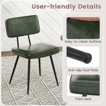 Costway Dining Chairs Set of 2 with PU Leather Cover Filled Sponge Waterfall Seats - Green