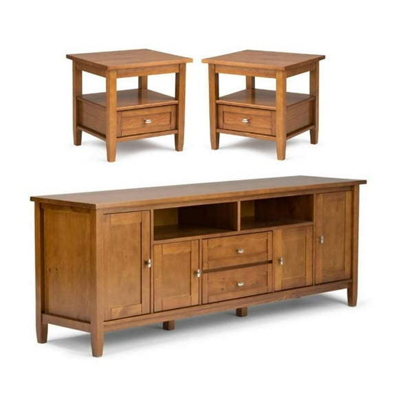 Home Square 3-Piece Set with 72" TV Media Stand & 2 20" End Side Tables