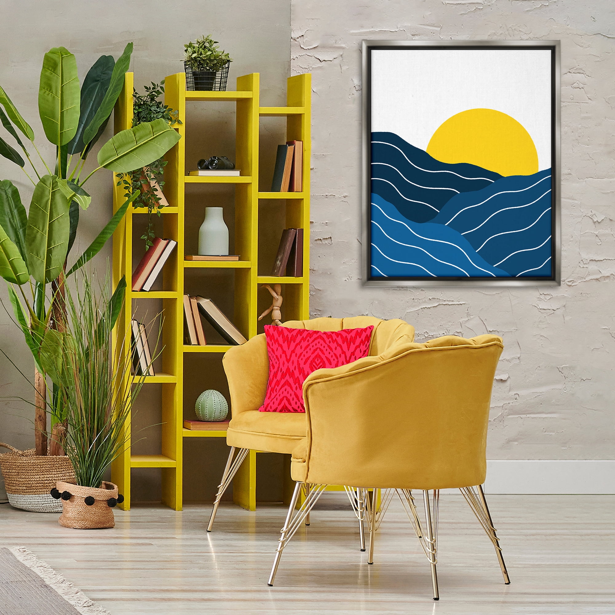 Stupell Industries Crisscross Sea Waves Landscape & Nature Painting Gray Floater Framed Canvas Art Print Wall Art, 25 x 31