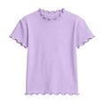 thumbnail image 2 of Cethrio Girls T Shirts, Short Sleeve Casual Crew Neck Ruffled Summer Tops Purple Size 10, 2 of 4