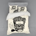 thumbnail image 2 of Indie Duvet Cover Set, Hipster Gentleman Skull with Mustache Pipe and Eyeglasses with Inscription Vintage, Bedding Set with Shams and Fitted Sheet, 3 Sizes, by Ambesonne, 2 of 3