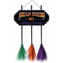 ASKETAM Halloween Signs Witch Broom Decor, Unique Parking Sign & 3 Colorful Brooms