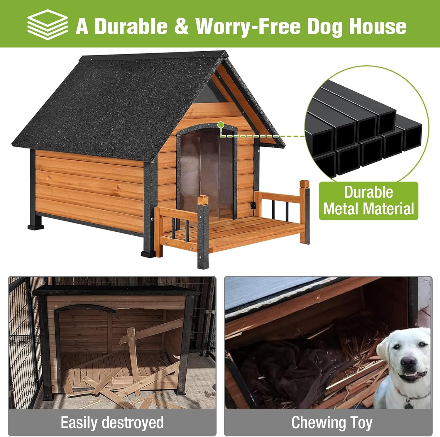 Aivituvin Large Heated Dog House Outdoor Insulated Weatherproof Dog Kennel with Heated Pad, Insulated All-Round Thermal Liner, Chew-Proof Strong Iron Frame Dog House for Dogs (Winter-Ready)