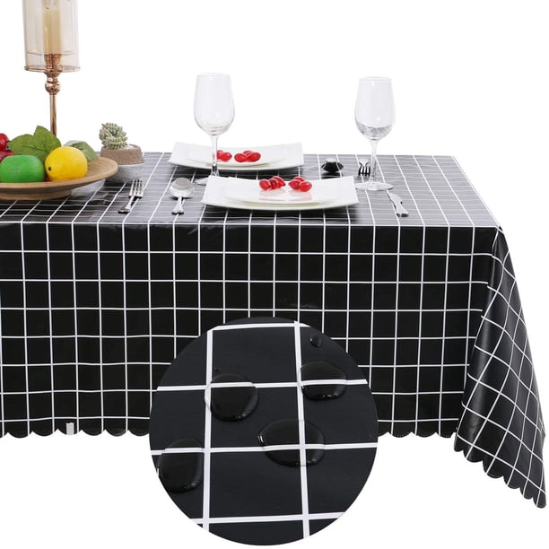 Mantel rectangular de PVC a cuadros - Vinilo lavable 100% impermeable, a prueba de aceite y resistente a las manchas para comedor, restaurante y fiestas, negro, 54 x 80 pulgadas Adepaton CJWUS-4090