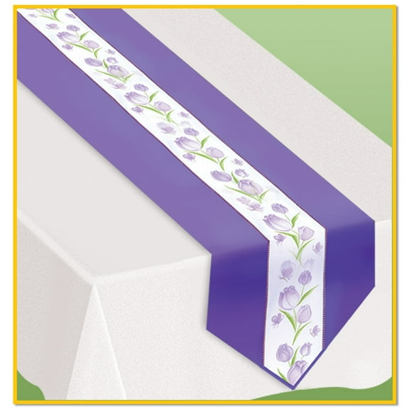 Party Central Pack of 6 Purple and White Spring Tulips Fabric Table Runners 6'
