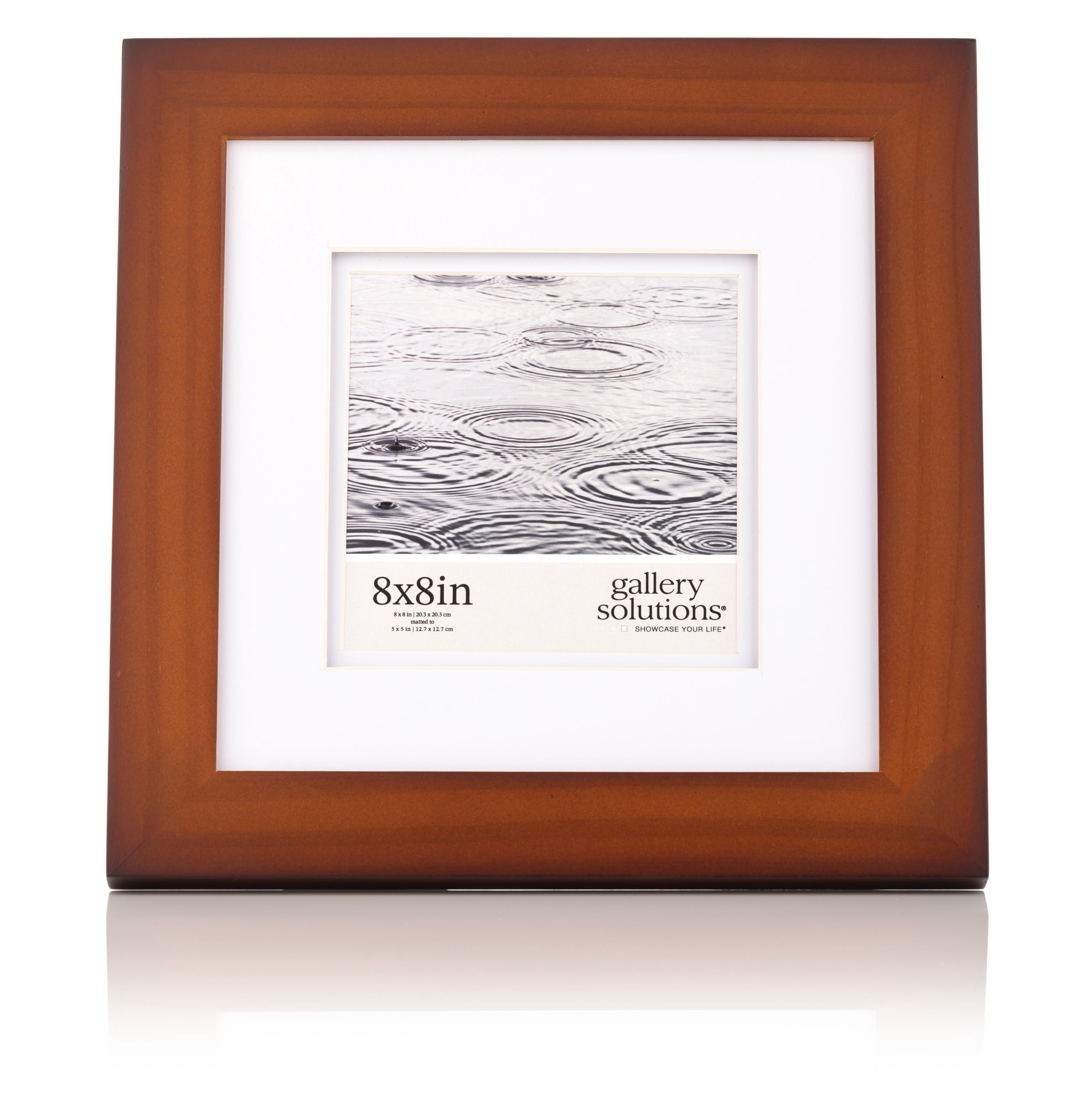 Gallery Solutions Flat Walnut Picture Frame Double White Mat Airfloat Tabletop Wall Display 8" x 8" for 5" x 5" Photos 1-pack