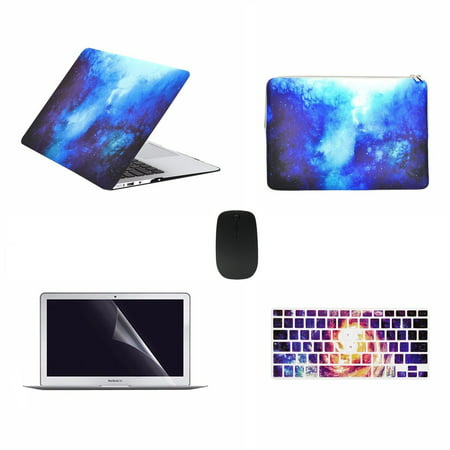 TOP CASE - 5 in 1 Bundle Deal Air 13-Inch Galaxy Graphic Rubberized Hard Case, Keyboard Cover, Screen Protector, Sleeve Bag and Mouse for MacBook Air 13' A1369 & A1466 -