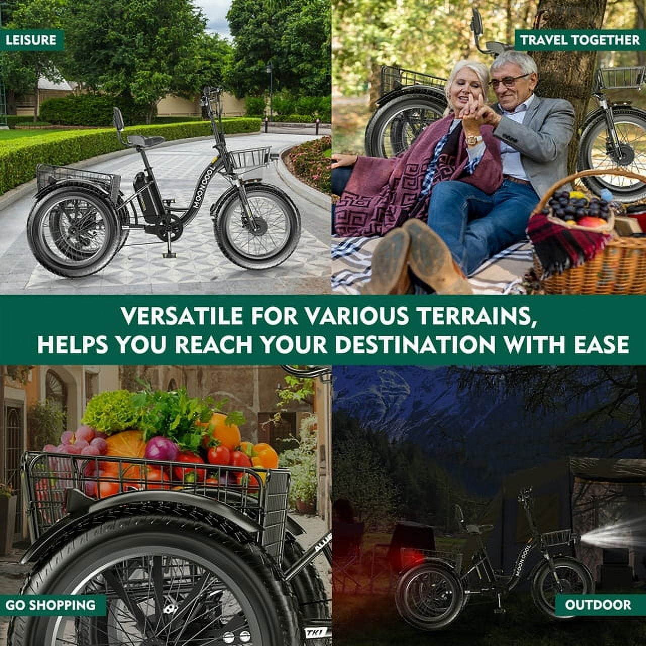 ABORON Electric Trikes for Adults Fat Tire 20" Electric Tricycle for Senior, 500W 3 Wheel E-Bike 48V 14.5Ah, 7 Speed Aluminum Electric Bicycle with Rear Basket, 25.6km/h(16mph)