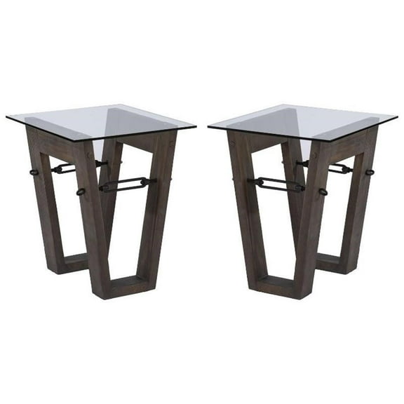 Home Square Traditional Reclaimed Wood End Table in Brown - Set of 2