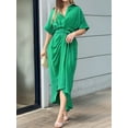 thumbnail image 5 of Women'S Summer Button Down Ruched Shirt Dresses Short Sleeve Lapel V Neck Party High Waisted Maxi Dress Green XXL, 5 of 6