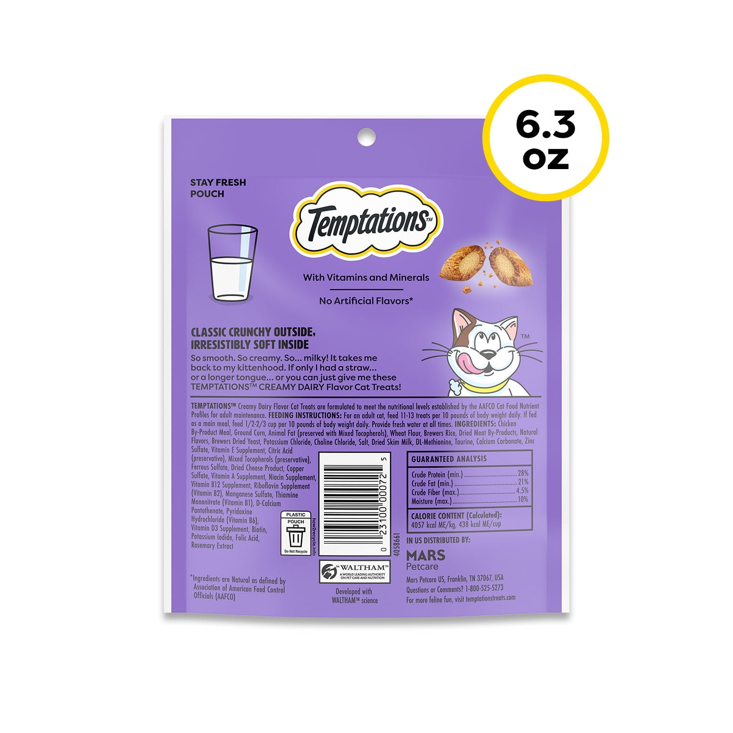 (12 pack) Temptations Classic Creamy Dairy Flavor Crunchy And Soft Treats For Cats, 6.3 Oz Pouch