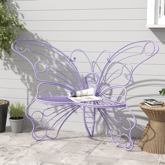 CBJCBJ 50" Weatherproof Outdoor Patio Bench，Metal Butterfly Design for Garden and Lawn Porch， Purple