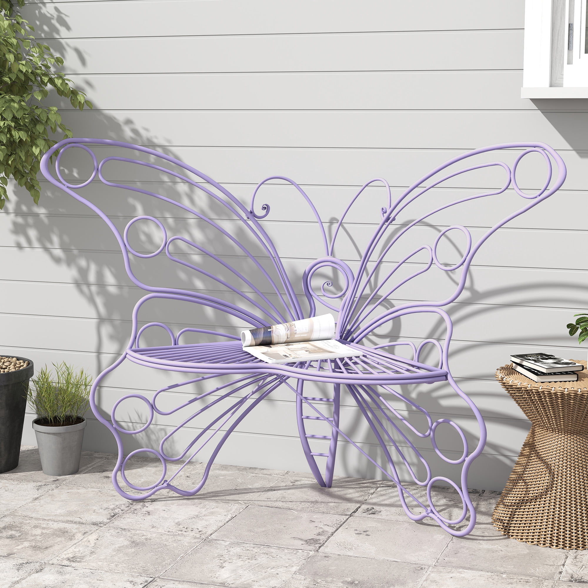 CBJCBJ 50" Weatherproof Outdoor Patio Bench，Metal Butterfly Design for Garden and Lawn Porch， Purple