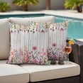 thumbnail image 4 of Spring Floral Outdoor Waterproof Pillow Covers, Watercolor Botanical Wooden Farmhouse Decorative Square Throw Pillowcase Sofa Cushion Sham for Patio/Couch/Chair, 18"x18" 2 Pack, 4 of 8