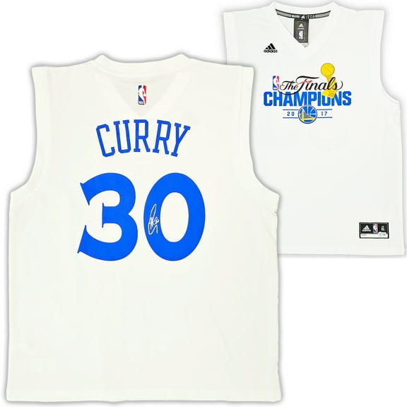 Golden State Warriors Stephen Curry Autographed White Adidas 2017 NBA Finals Champions Jersey Size XL Beckett BAS QR 215825