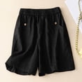 thumbnail image 2 of Y-Sunset Women's Linen Blend Shorts, Elastic High Waisted Wide Leg Bermuda Shorts with Pockets, Casual Summer Beach Shorts for Everyday Wear(Black/L), 2 of 5