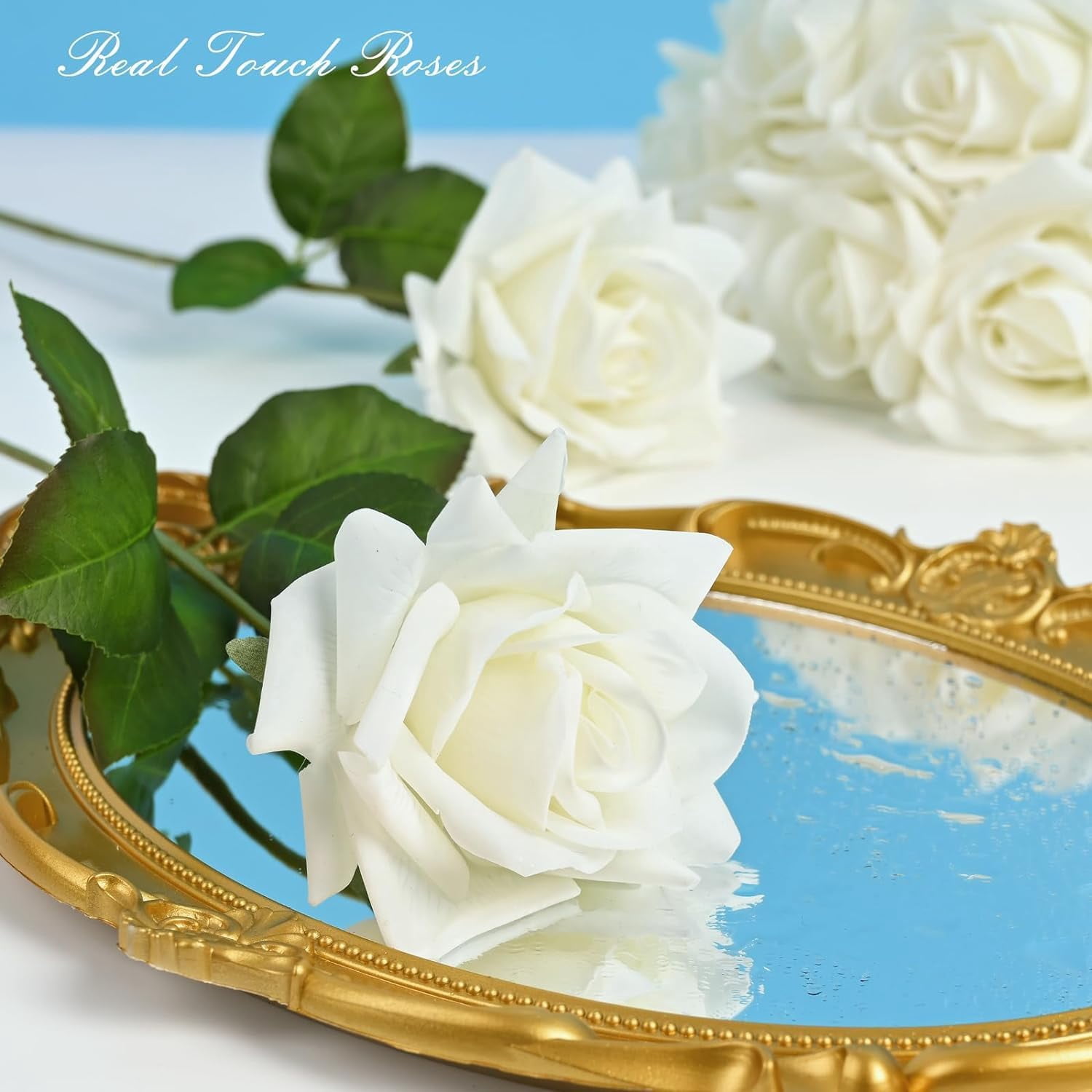 Fake Flowers in Vase, Pink Real Touch Roses Artificial Flowers with Vase, Faux Flowers in Vase, Flower Arrangement for Home, Bathroom, Office Decor, Dining Table Centerpiece