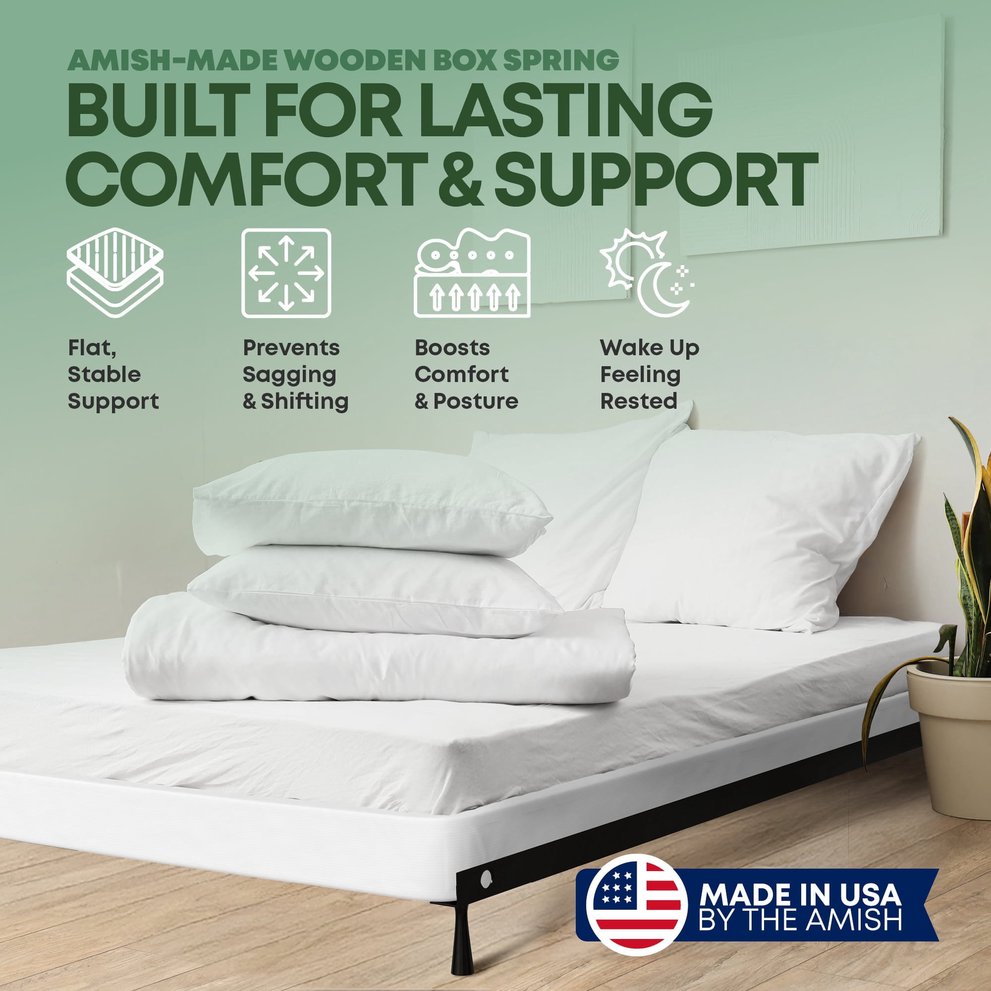 Continental Sleep, Unassembled Queen Box Spring for Queen Bed, 4.5-Inch Wood Box Spring Only, Noise-Free Mattress Foundation, Packed Flat, Easy Assembly, White