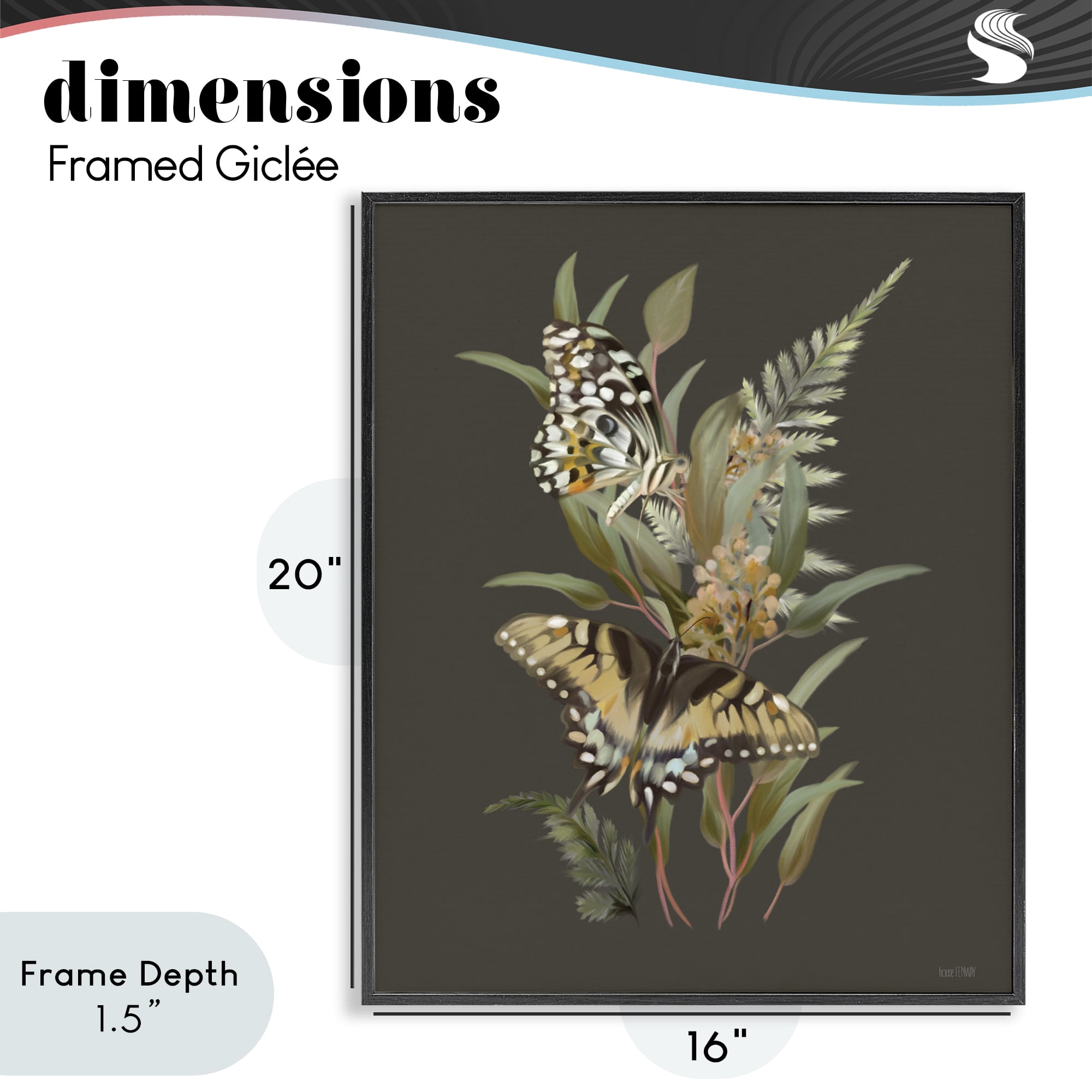 Stupell Industries Twin Swallowtails & Greenery Black Framed Giclee Art, design by House Fenway