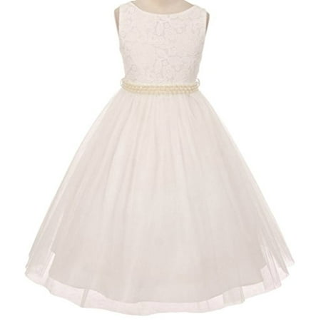 BNY Corner - Flower Girl Dress Detachable Pearl Belt & Tulle Skirt for ...
