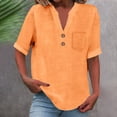thumbnail image 2 of Linen Shirt for Women Summer Button Down Short Sleeve V Neck Tops Tunic Peasant Boho Clothes Summer Vacation Tunic Blouse Lightweight Gauze Tops Casual Work Blouse Tops Office Work Tops Orange 4Xl, 2 of 6
