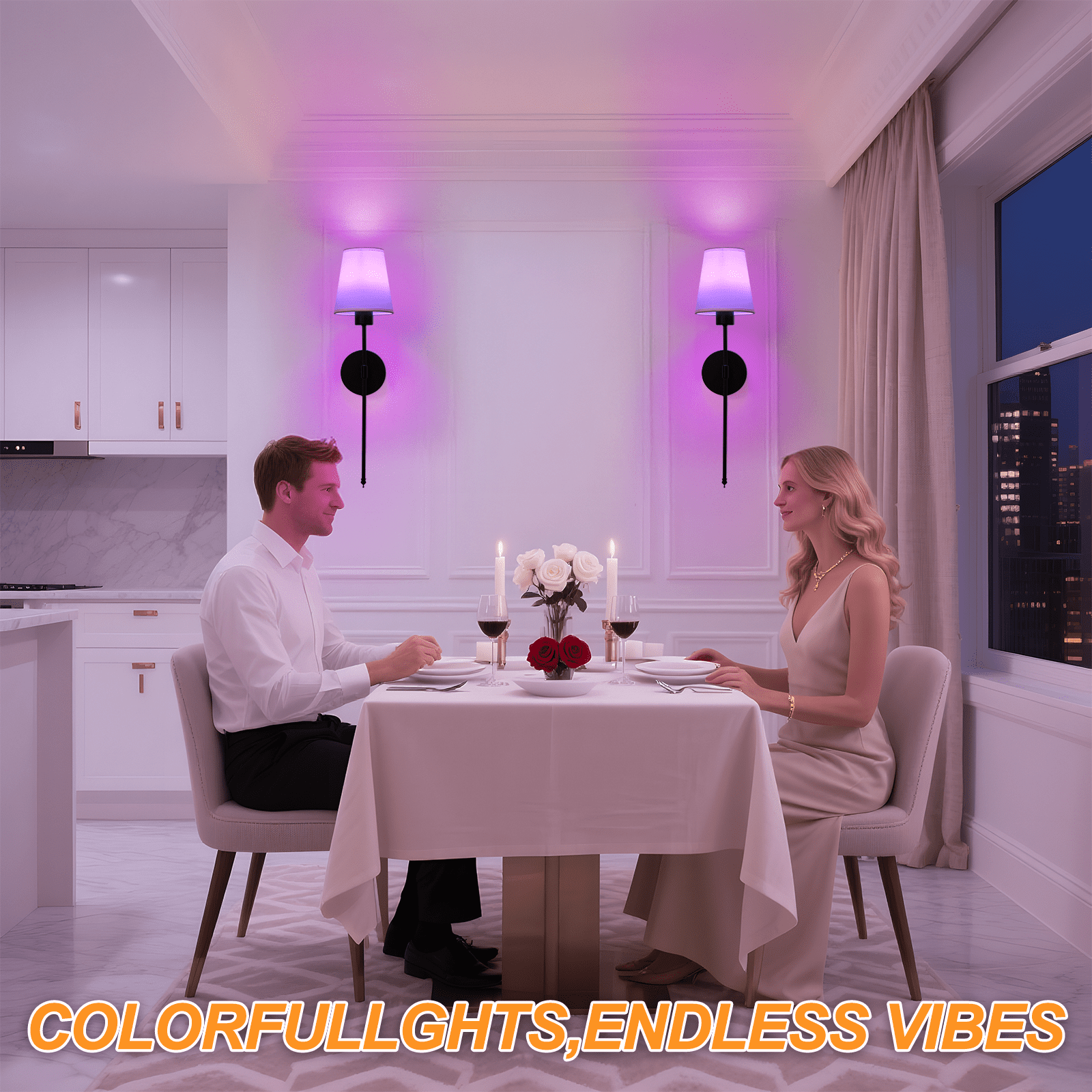 Wireless Rechargeable Wall Sconce Set of 2, RGB Dimmable Light with 15 Colors and Remote Control, Modern Wall Lamp for Bedroom, Living Room, Hallway
