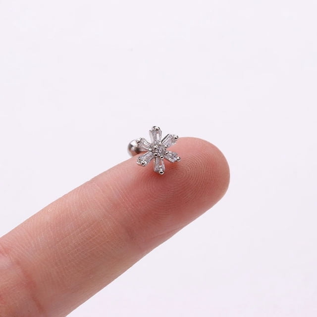 Pendientes de circonita con forma de copo de nieve, pendientes de bola giratoria de acero inoxidable, joyería creativa para perforar la oreja, pendientes de estrella de cinco puntas