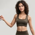 thumbnail image 4 of Women's Scalloped Edge Sports Bra Top with Wide Straps and Soft Stretch Fabric - Medium, Brown, 4 of 6