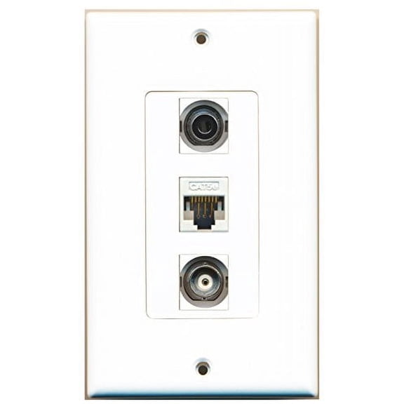 RiteAV - 1 Port 3.5mm and 1 Port BNC and 1 Port Cat5e Ethernet White Decorative Wall Plate Decorative