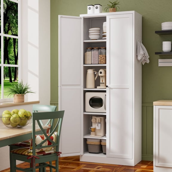 WGYPRIME 72" Tall Kitchen Pantry Cabinet with Doors, Heavy-Duty Freestanding Pantry Storage Cabinet with 5 Adjustable Shelves, Metal Storage Cabinet for Kitchen, Bathroom