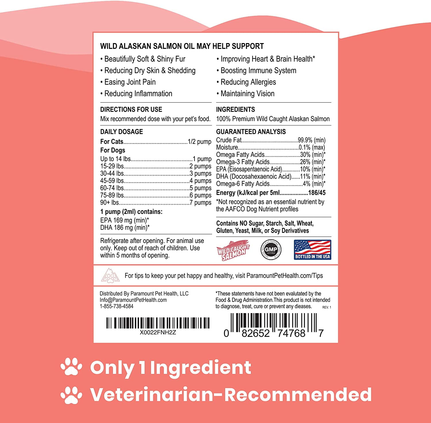 Paramount Pet Health Wild Alaskan Salmon Oil Dog & Cat Supplement 16 oz