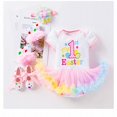 thumbnail image 4 of Easter Toddler Girl Outfit Bunny Letter Print Bodysuit Tutu Skirt+ Headband+ Socks Shoe Easter Summer 3Pcs Set Outfits Pink,6-12M, 4 of 5