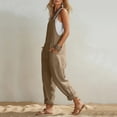 thumbnail image 6 of Linen Overalls Jumpsuits Womens Loose Casual Sleeveless Wide Leg Romper Button Strap Solid Color Summer Jumpers Khaki, S, 6 of 7