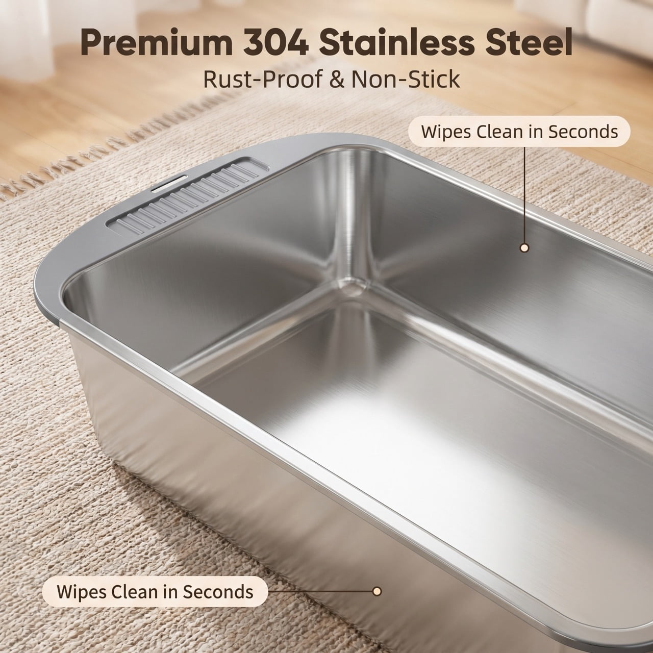 DURAMOXLQ XL Stainless Steel Cat Litter Box with High Sides, 23"x15" Large Metal Litter Pan for Big & Multi Cats, Odor Control, Open Top
