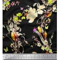 thumbnail image 1 of Soimoi Yellow Crepe Silk Fabric Insect & Wild Flower Printed Fabric 1 Yard 42 Inch Wide, 1 of 1