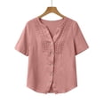 thumbnail image 6 of Noric Women's Short Sleeve Blouse Vintage Boho Lace Applique V-Neck Button Up Summer Casual Top Flowy T-Shirt, 6 of 7