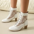 thumbnail image 2 of Splozh Cowboy Boots Women Wide Boots for Women Retro Mid Calf Boots Casual Pointed Toe Lace up Shoes White,US 9, 2 of 5