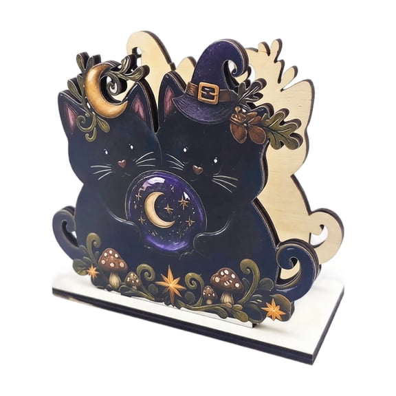 Halloween Napkin Holder, 4.5 Inch Wooden Cute Ghost Black Cat Design Fall Halloween Decor for Kitchen Table Decorations Party Dining Table Centerpiece Display, 1 Pack