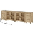 thumbnail image 3 of Farmhouse Sideboard Buffet Cabinets with 4-Glass Door, Kitchen Storage Cabinets with Charging Station, Wooden Coffee Bar Table with Adjustable Shelf & 2 Drawers for Dining Room, Living Room, Oak, 3 of 9