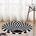 thumbnail image 2 of Round Black White Grid Carpet 3D Vortex Room Bedroom Anti Slip Floor Mats Home Carpet Rugs, 2 of 7