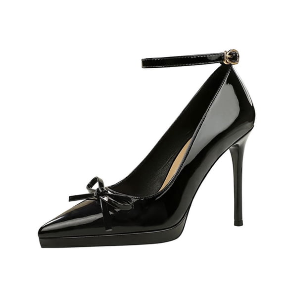 Women's Pumps Stiletto High Heel Patent Leather 10.5CM Ankle Strap Bow Fashion Wedding Shoes