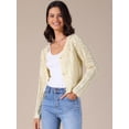 thumbnail image 2 of DARING DIVA Women's Long Sleeve Cropped Knit Button Up Crochet Cardigan S Beige, 2 of 6